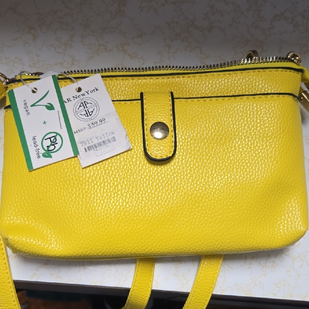 AR NewYork Vibrant Yellow Textured Crossbody Bag